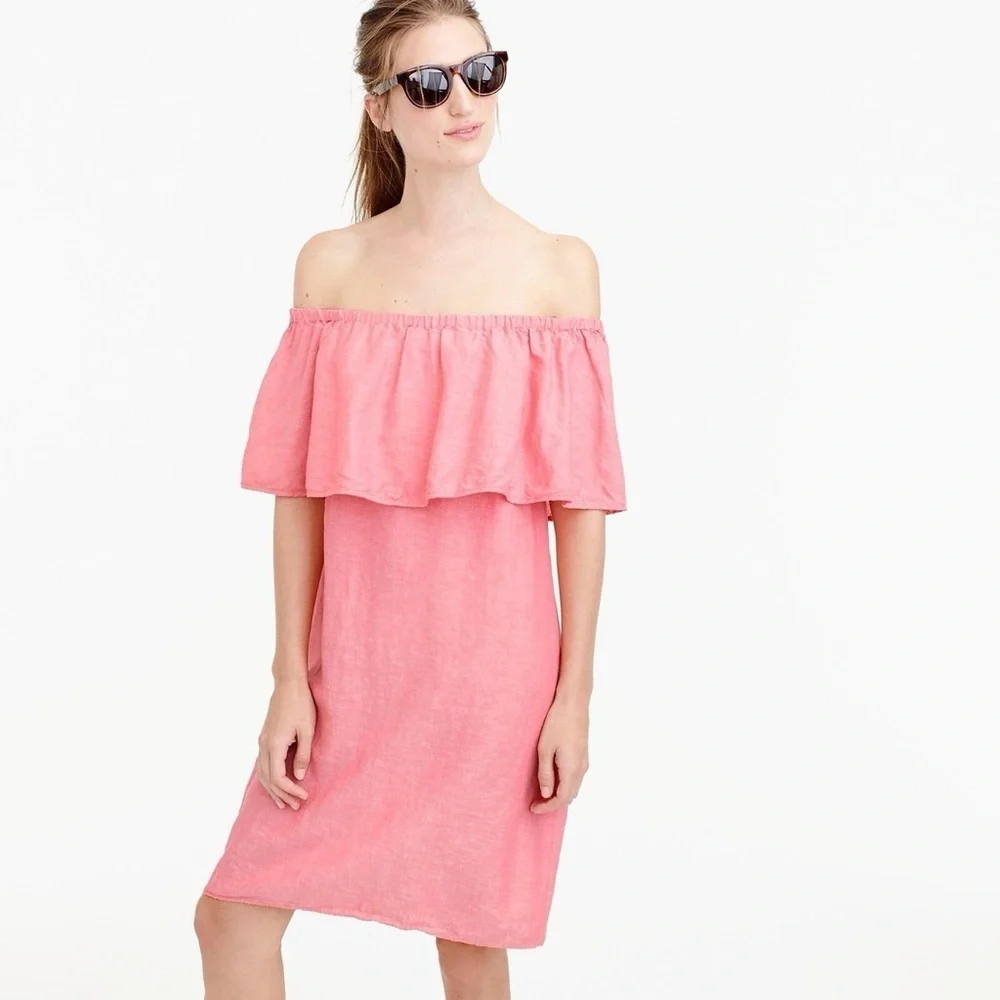 J crew linen blend Off-Shoulder dress reddish pink size small summer